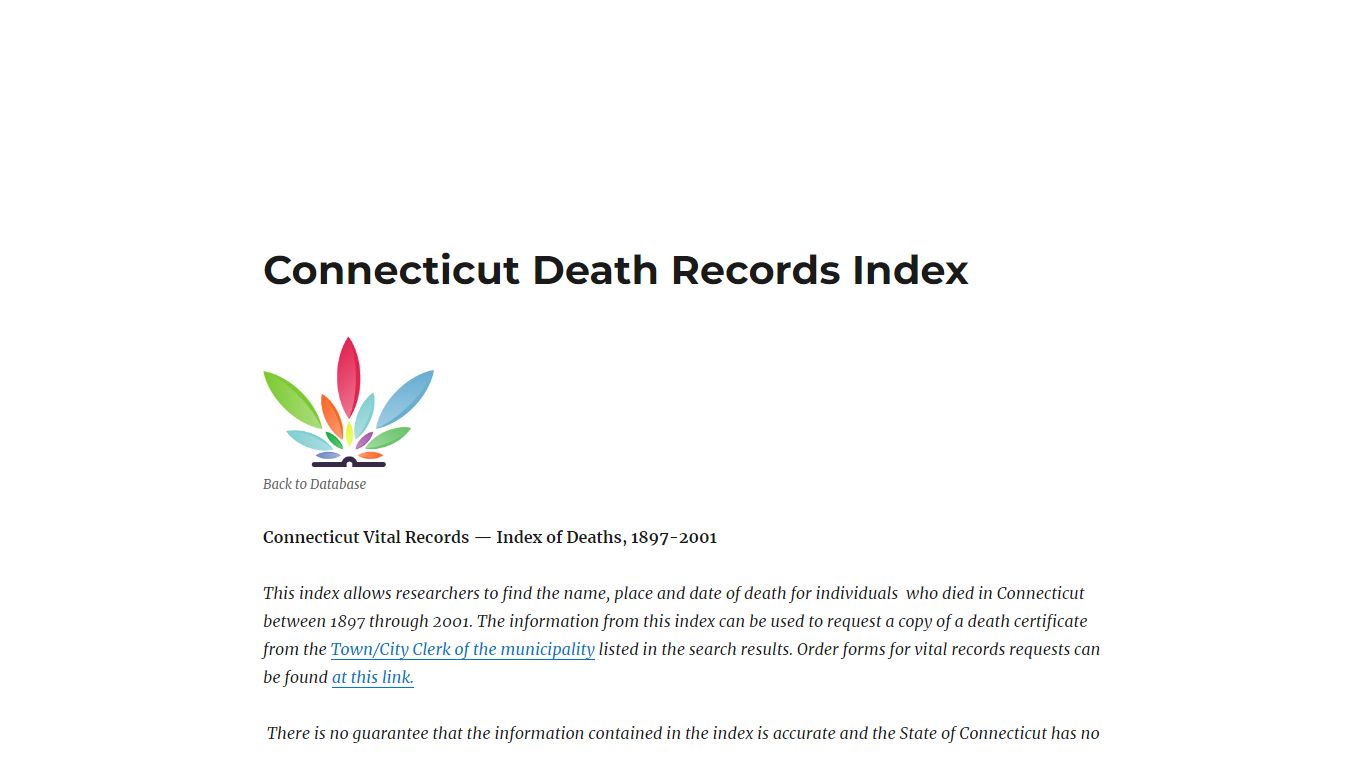 Connecticut Death Records Index